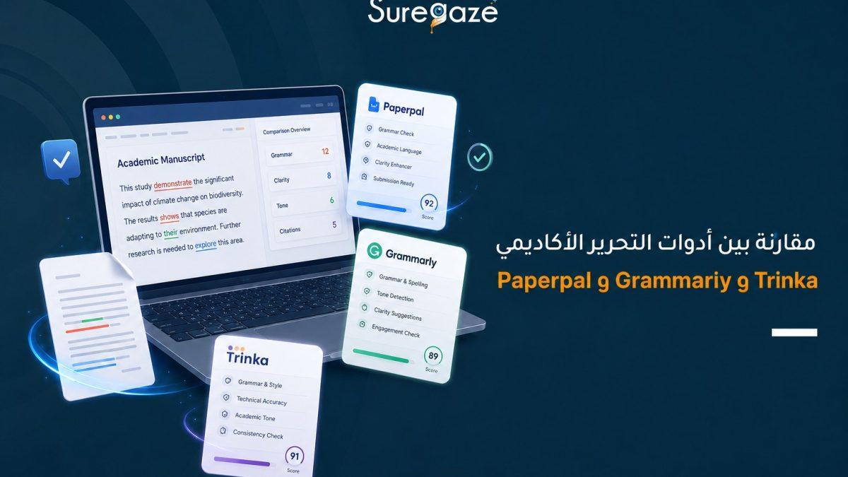 مقارنة بين أدوات التحرير الأكاديمي Paperpal و Grammarly و Trinka